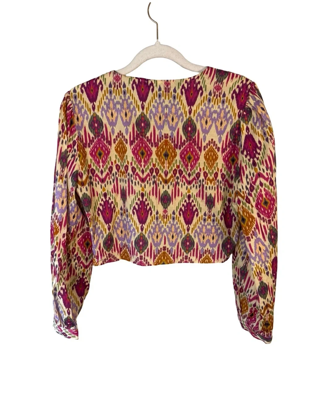 Zara Multicolor Ikat Tie-Front Long Sleeve Crop Top Size S Boho Y2K Festival - Picture 3 of 10
